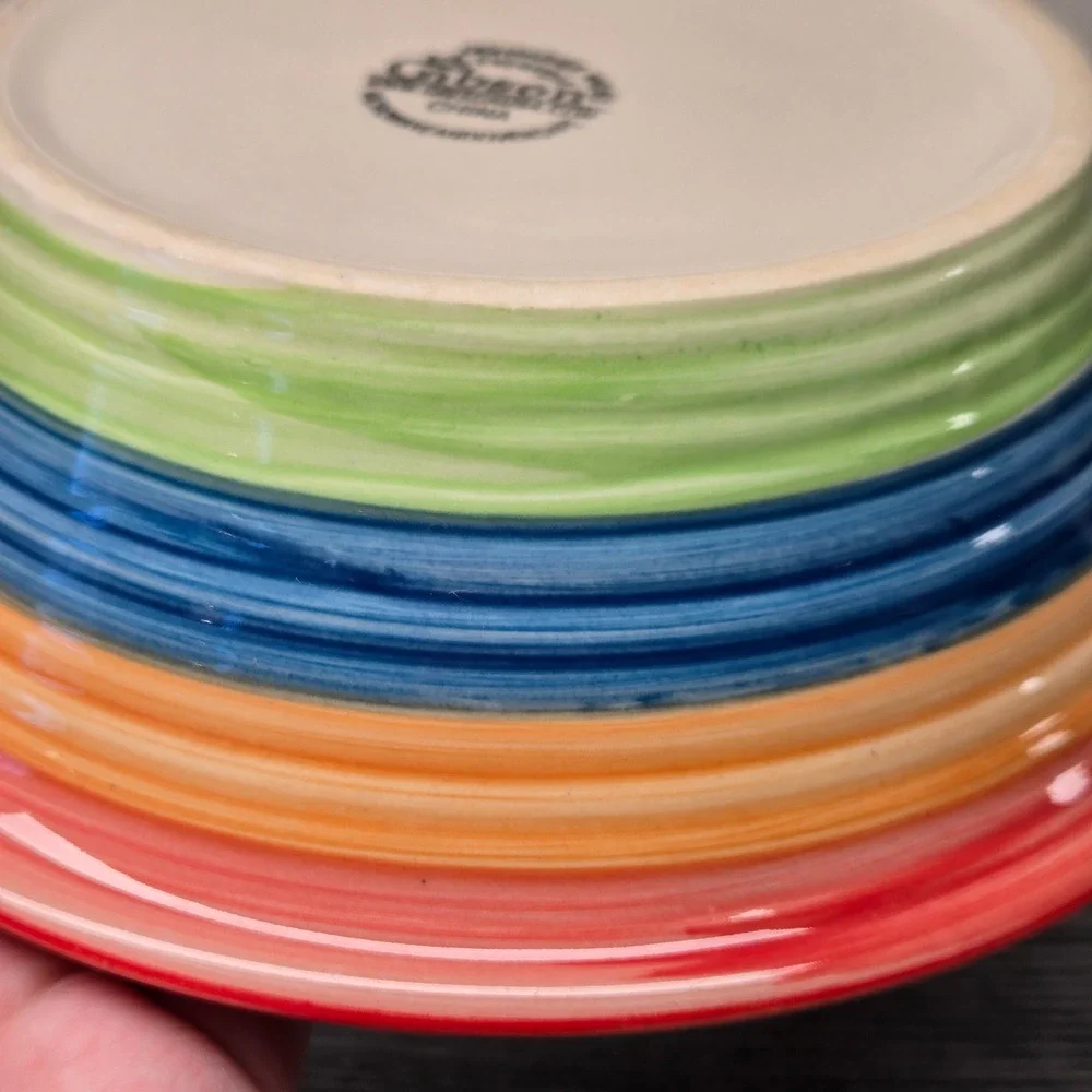 VTG. Gibson Designs Stylish Living Rainbow Stripes Hand Painted Soup/Cereal Bowl